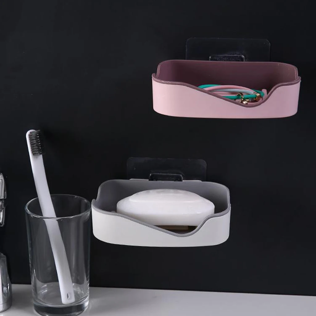 Dual Layer Soap Holder Drainer Detachable Plastic Tray Wall Mount for Bar Soap in Shower Kitchen