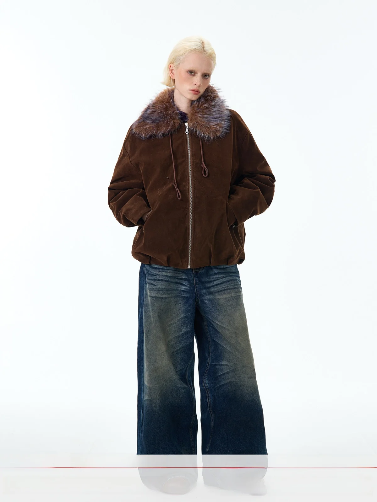 

ex Loose Fit Suede Jaet with Removable Fur Collar Warm Polyester Fill Autumn Winter Outerwear for Men And Women