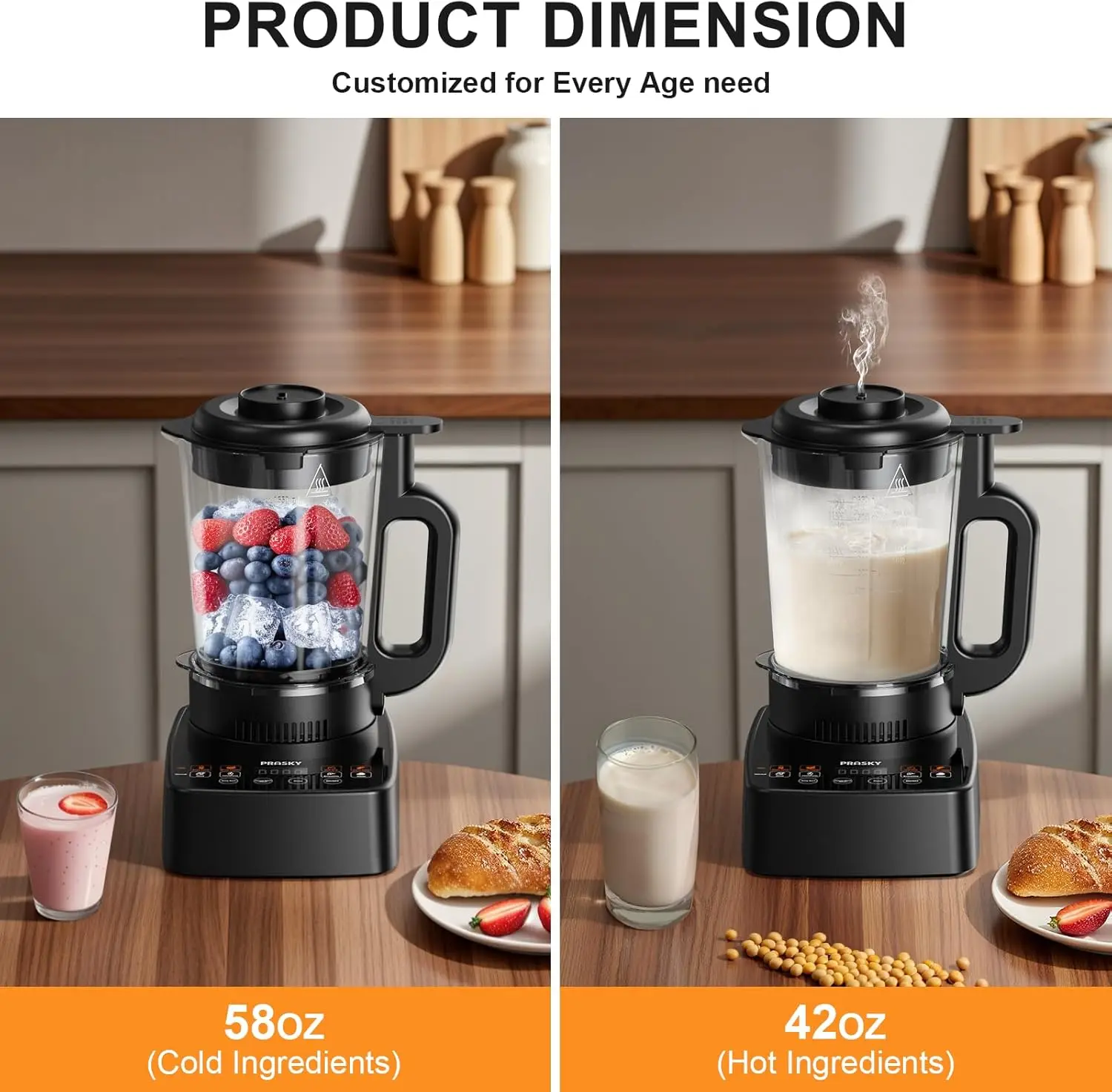 加熱機能付きプロフェッショナルカウンタートップブレンダー、スムージー用53オンスガラスジャー、ホットナッツミルク