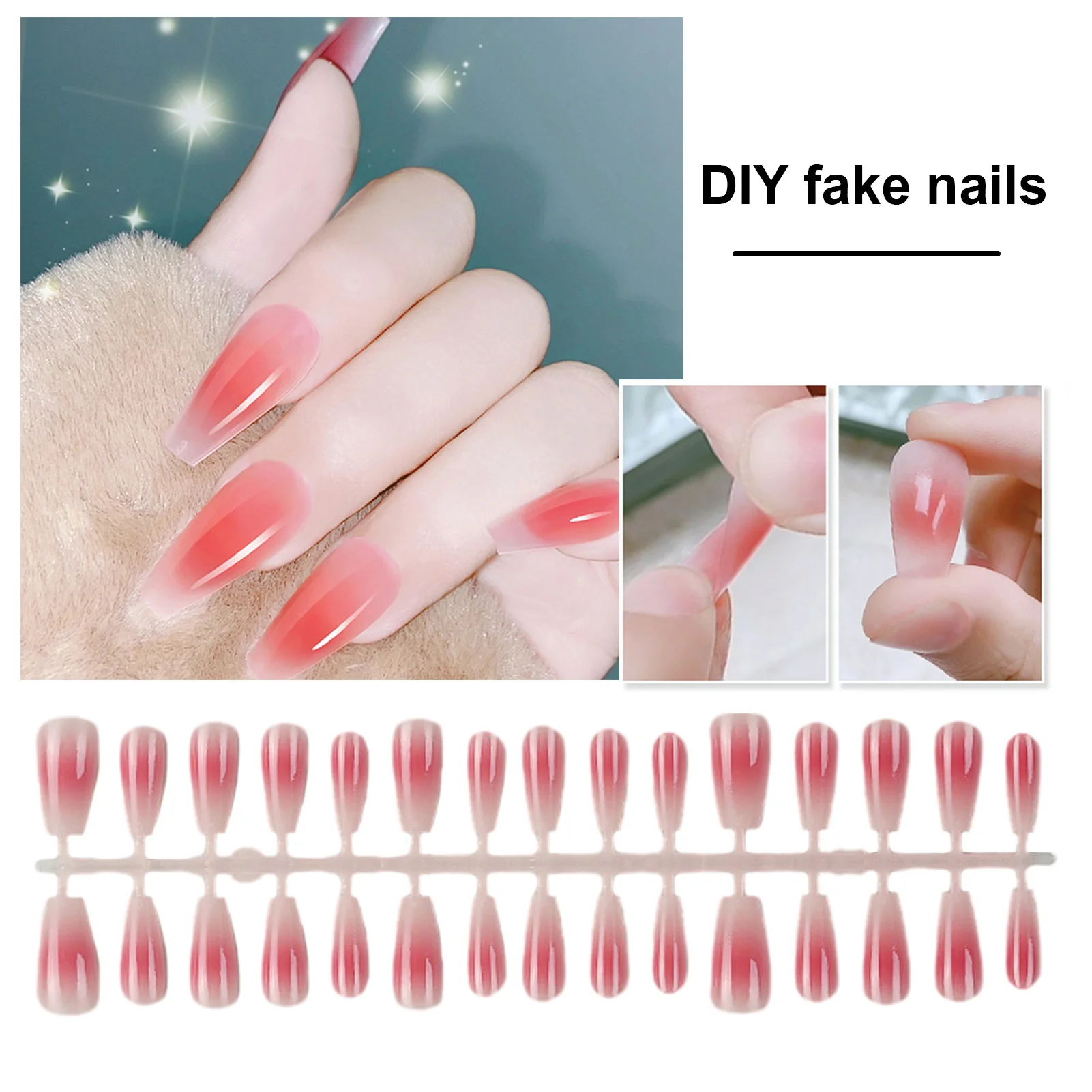 

Fake Nails for Flat Nails Manicure Artificial Nails Gradient Wearing Nail Blush Fitting Nail Tips Fake Nails