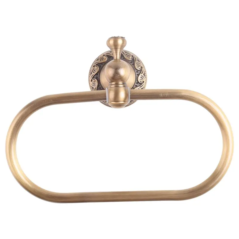 A01F-Oval Towel Ring Antique Brass Exquisite Pattern Carving Hanger Hand Towel Holder For Bathroom Kitchen Accessories
