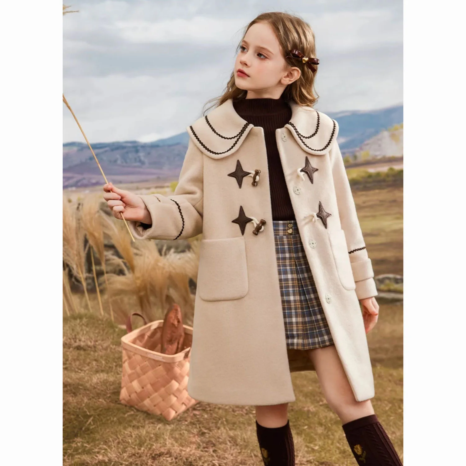 Girls Woolen Coat Overcoat Jacket Windbreak 2023 Vintage Warm Plus Thicken Winter Cotton Tracksuit Sport Children\'s Clothing