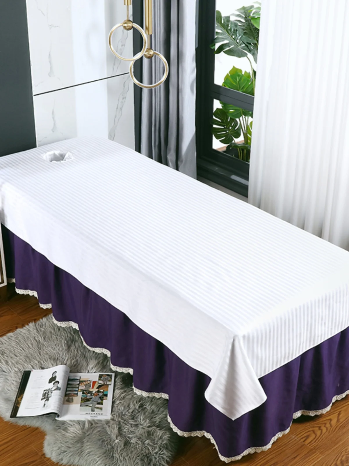 High-End Pure Cotton Beauty Bed Sheet for Spa Massage Therapy White Autumn Winter Style Hole Design Hospital Or Hotel Grade