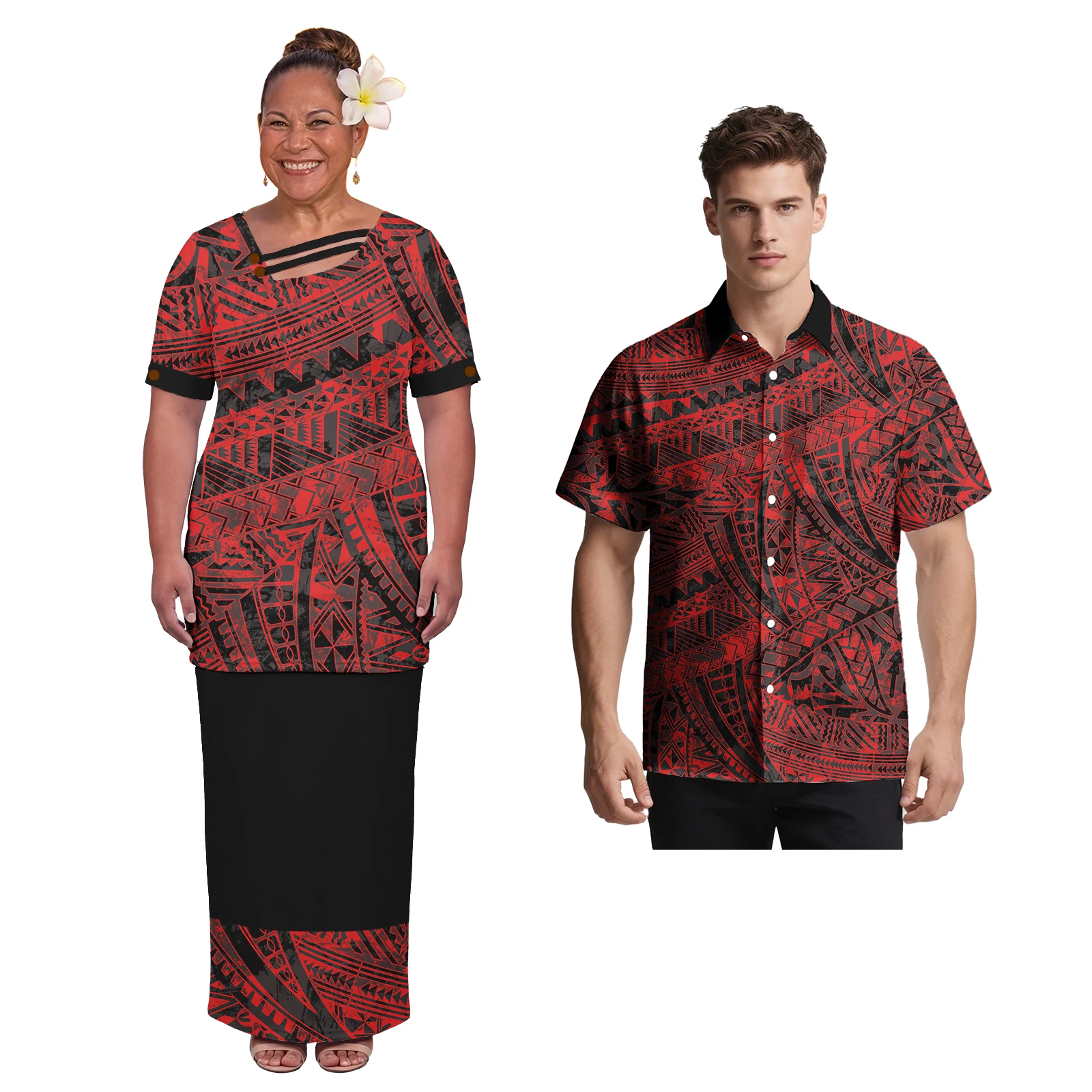 New Arrivals His and Hers Clothes Hawaiian Island Men Shirts Holiday Prom Women Puletasi Samoan Polynesian Chouple Beach Outfits