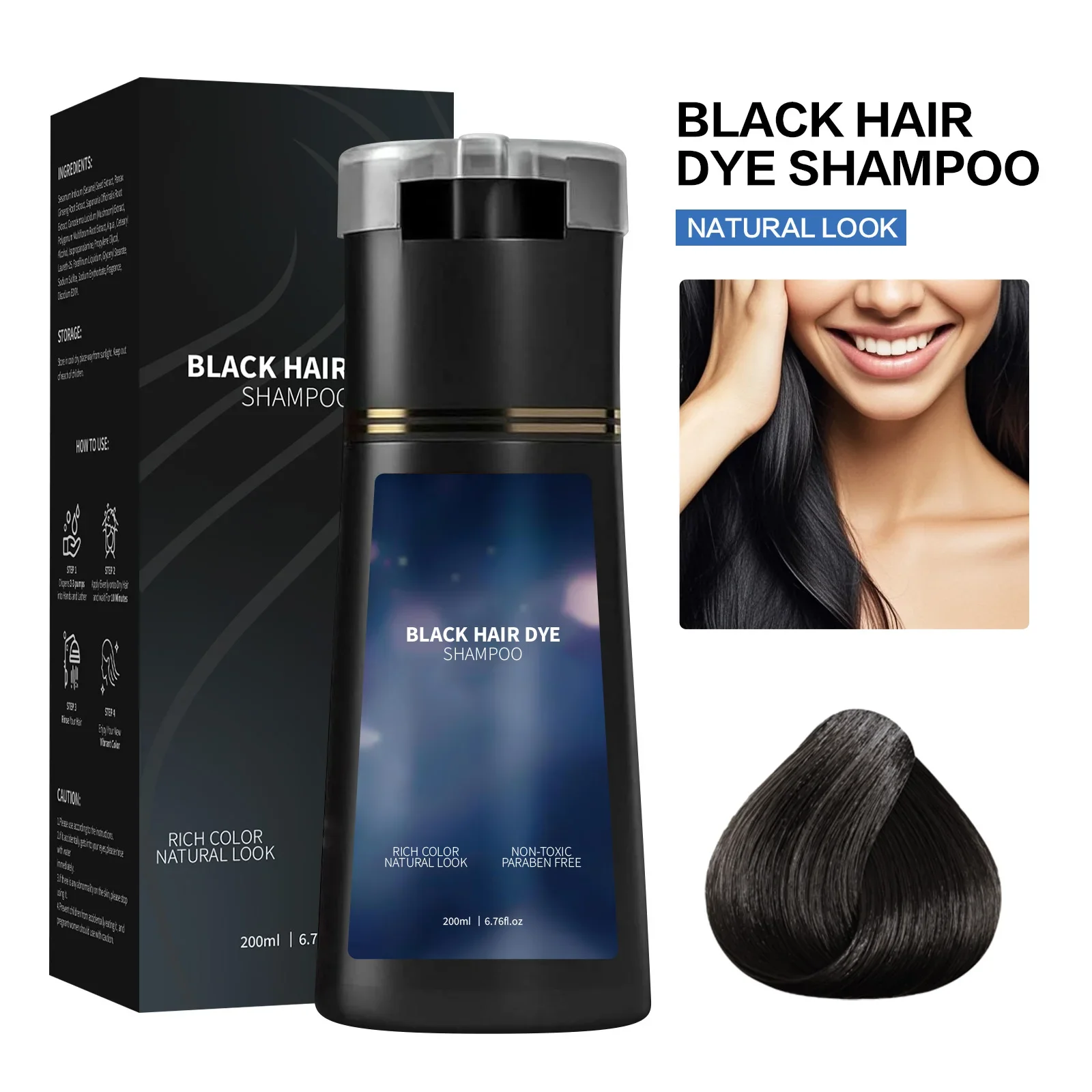 

200ML Hair Dyeing Shampoo 3-in-1 Natural Fast White Hair Dyed Black Dark Light BrownHair Dye Lasting Non-irritating Hair Care