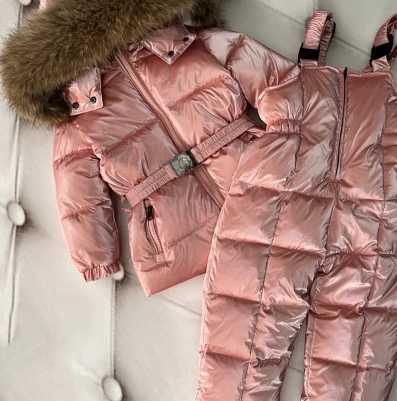 Kids Boutique Clothing 2023 New Autumn Winter Down Jacket Solid Color 2 Pieces Sets Coar Large Fur Collar Unisex Romper Warm