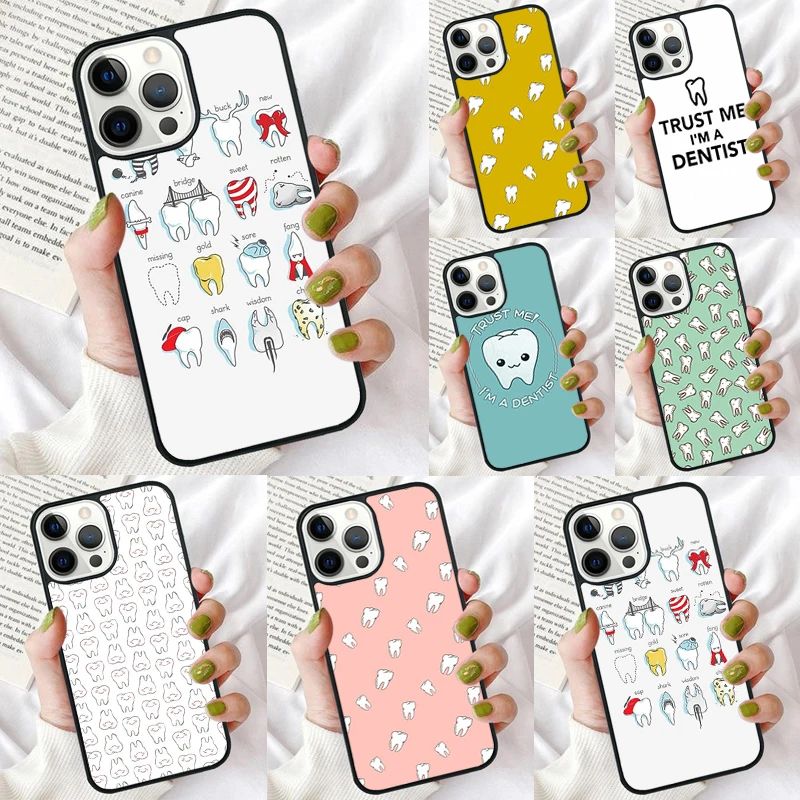 Cute Dentist Teeth Phone Case for iPhone 16 15 14 12 13 mini PLUS X XS XR 11 PRO MAX Back Cover Fundas Shell