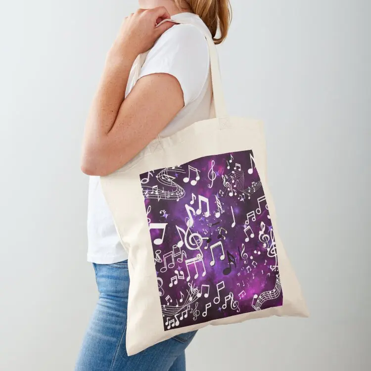 

Purple glow music notes Tote Bag personalized tote Cloth bag tote bag Big women
