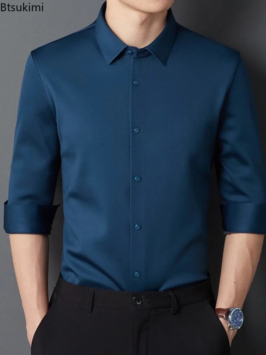 

Winter Plush Thick Warm Shirt Men's Solid Color Business Professional Formal Wear Long Sleeved Shirt Casual Loose Cardigan Shirt