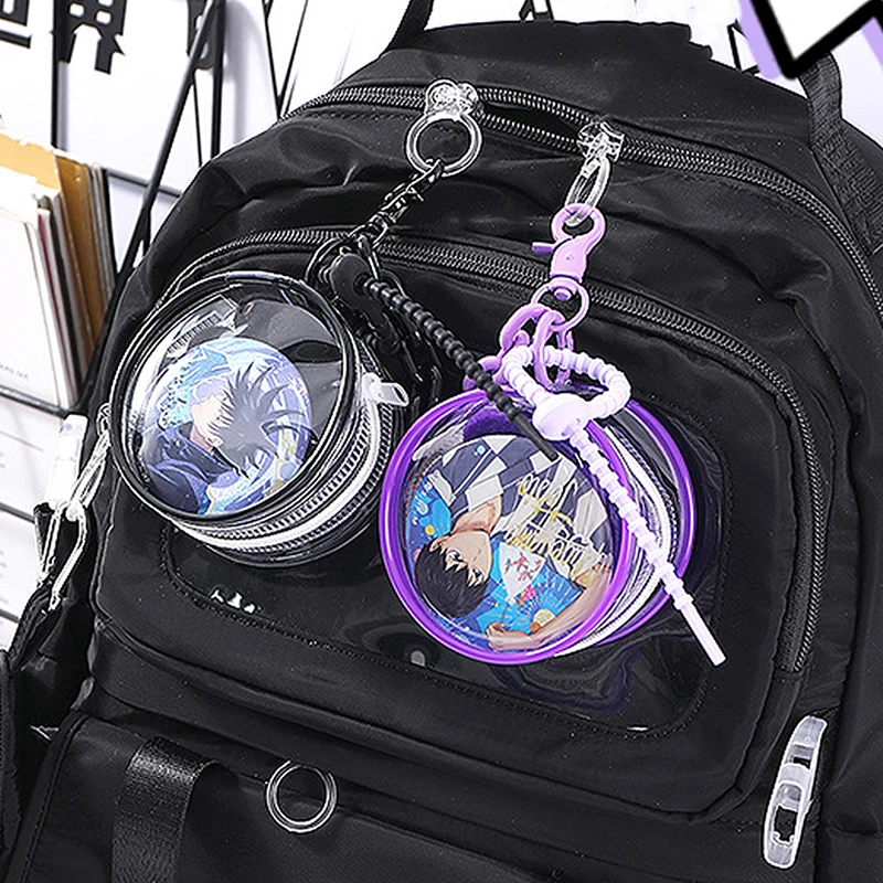 Mini Cartoon Pins Badges Protector Case Transparent Round Storage Box Cute Doll Keychain Pendant Dustproof Case