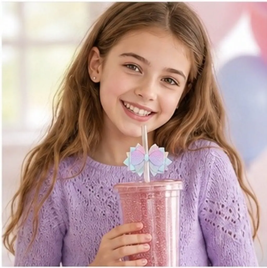 3Pcs Bow Straw Toppers Glitter Cheer Bow Clip for Tumblers Straw Charms Bling Cup Accessories Daily Office Outdoor Use Cute