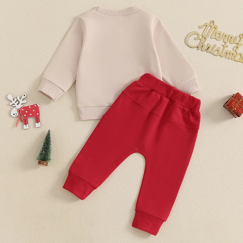 Toddler Christmas Sets Candy Reindeer Letter Print Long Sleeve Sweatshirt Pocket Long Pants Outfits