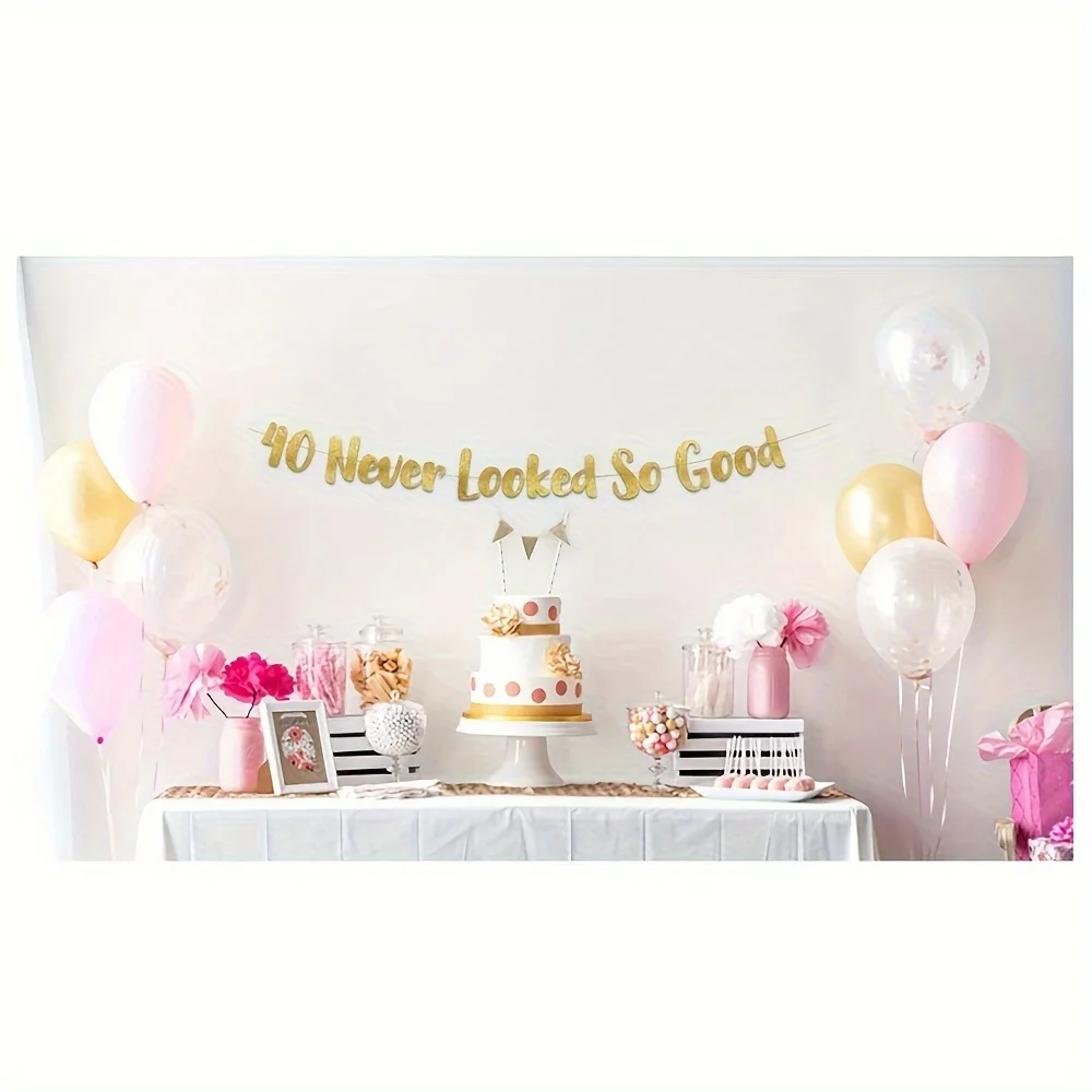 Gold Glitter 40 Never Looked So Good Banner 40th Anniversary and Birthday Party Decorations Happy 40th Birthday Party Banner