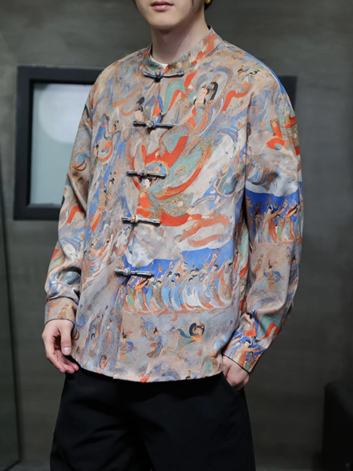 

Men's Long Sleeve Shirt Spring Autumn Pattern Printed Retro Button up Fashionable Urban Chinese Style Casual Loose Fit Shirt