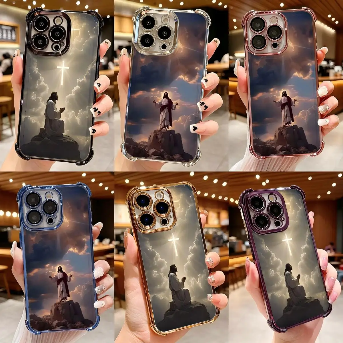 HOT Plating Phone Case For Samsung A27 A37 A57 A07 A36 A16 A06 A35 A25 A26 A15 A54 A34 A14 A05 4G 5G The Cross And Jesus Pattern