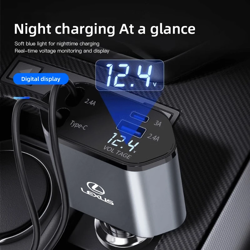 شاحن سيارة قابل للسحب، 4 في 1 شاحن سيارة سريع الشحن 120 وات لكزس FSPORT LBX NX RX 350h 450h ES UX 300e GS GX IS LS LX