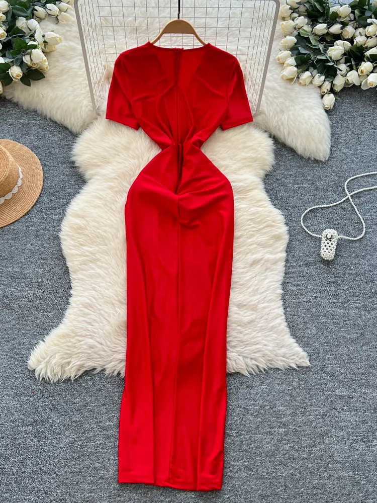 Spódnica damska z wysokim stanem, rozcięciem, wyszczuplająca w talii, letnia, designerska, w kształcie litery A, idealna do pracy i na co dzień.