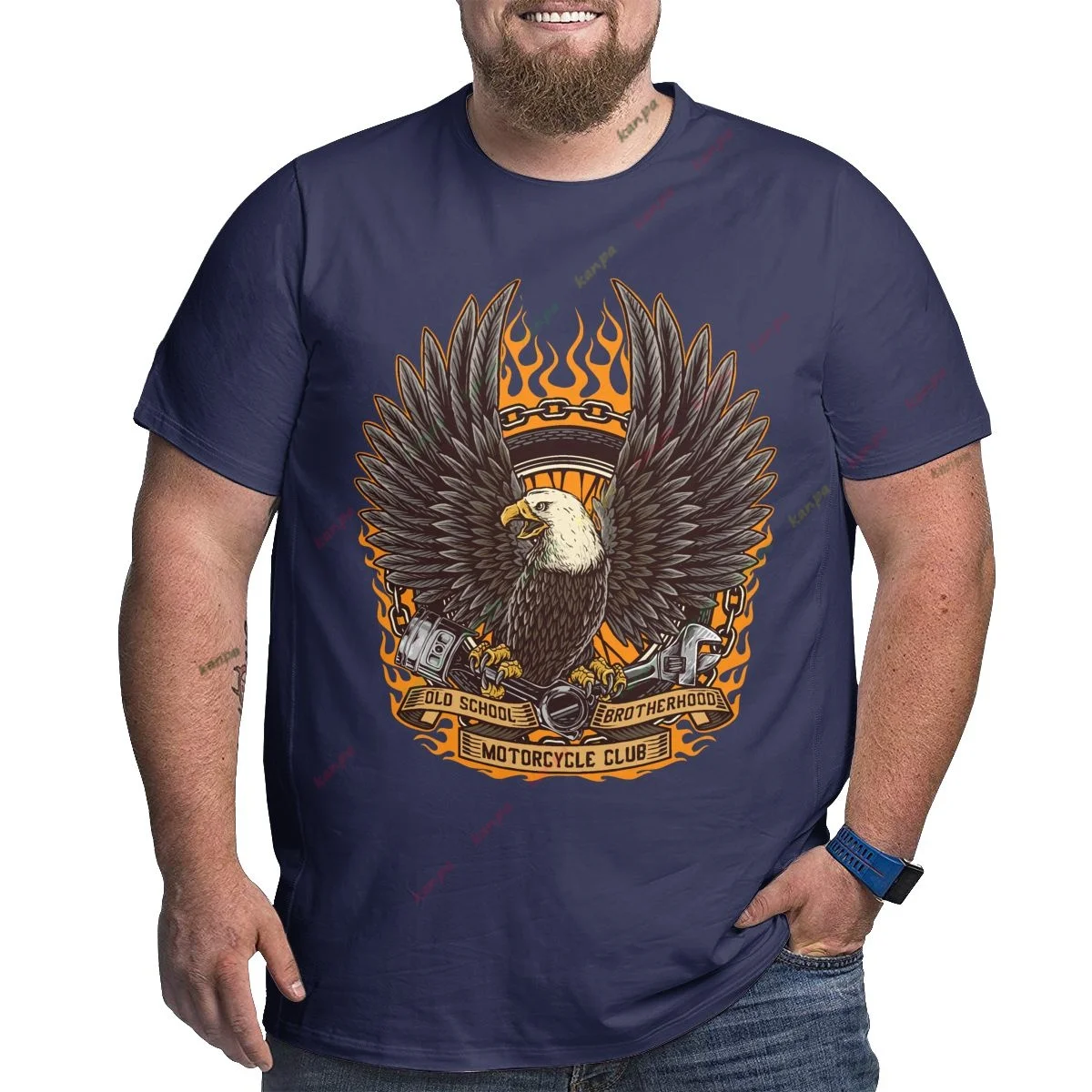 Big and Tall Summer Men's Soft Breathable Round Neck T-Shirt European American Gothic Shark Punk Eagle Print Outdoor Street Top