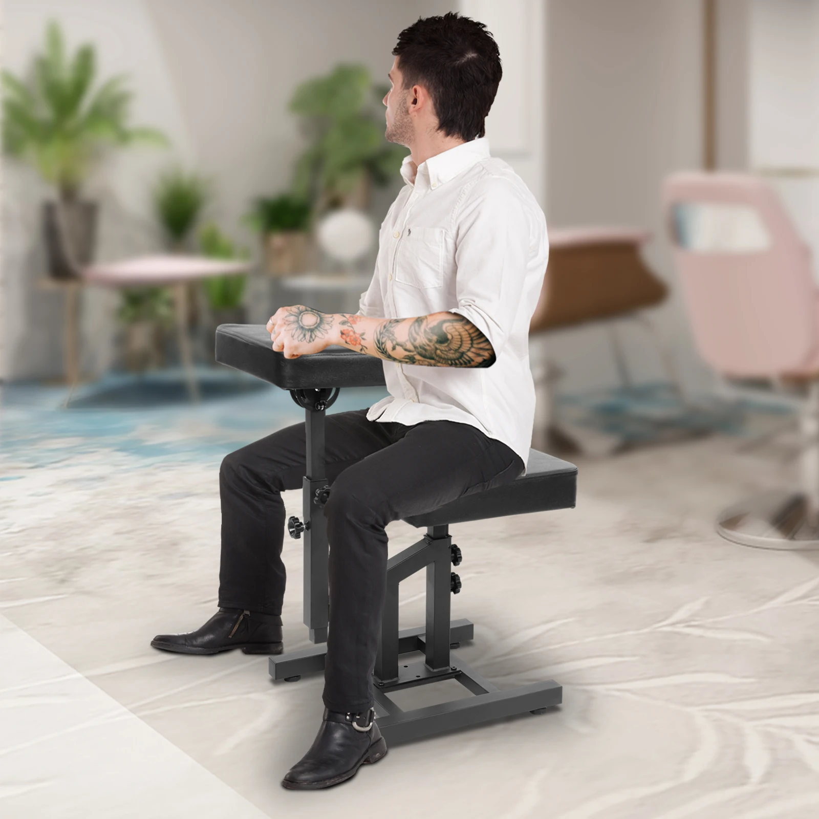 Professional Height Adjustable Tattoo Barber Chair, Multi-Purpose Hair Salon Chair W/ 180° Reclining Backrest (Capacity 220 Lbs)