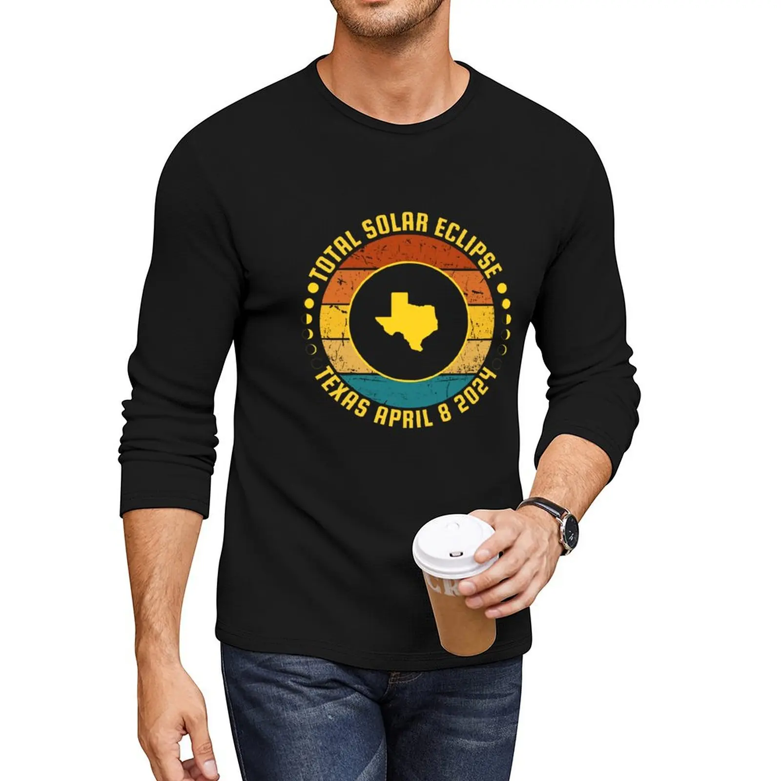 

totality 04 08 24 total solar eclipse 2024 texas Long T-Shirt funny t shirts plain white t shirts men