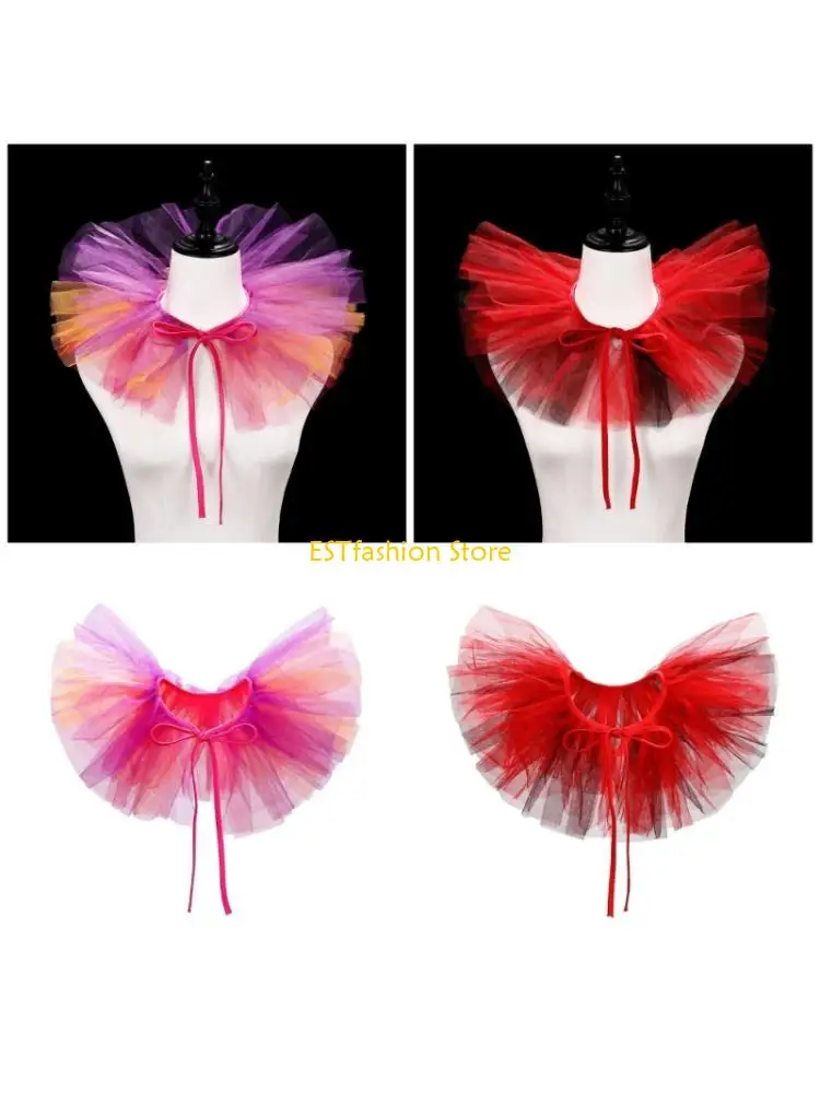 Y5GC Detachable Mesh Neck Ruff for Womens Victorian Multicolored Layered Faux Collar