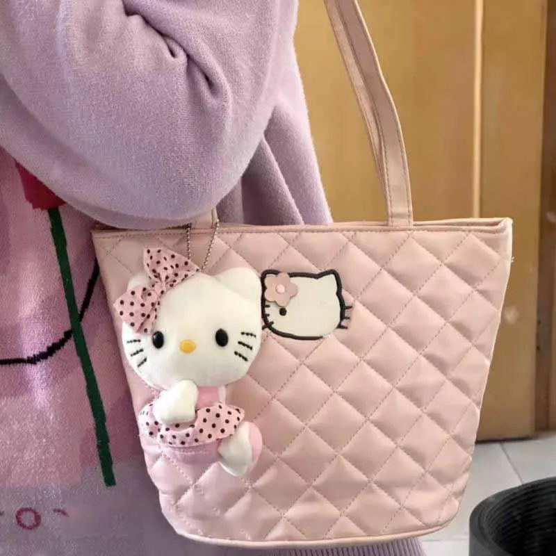 

Kawaii Sanrio Anime Shoulder Bag Cute Hello Kitty Cartoon Fashion Sweet Pu Glossy Surface High-Capacity Handbag Gifts for Girls