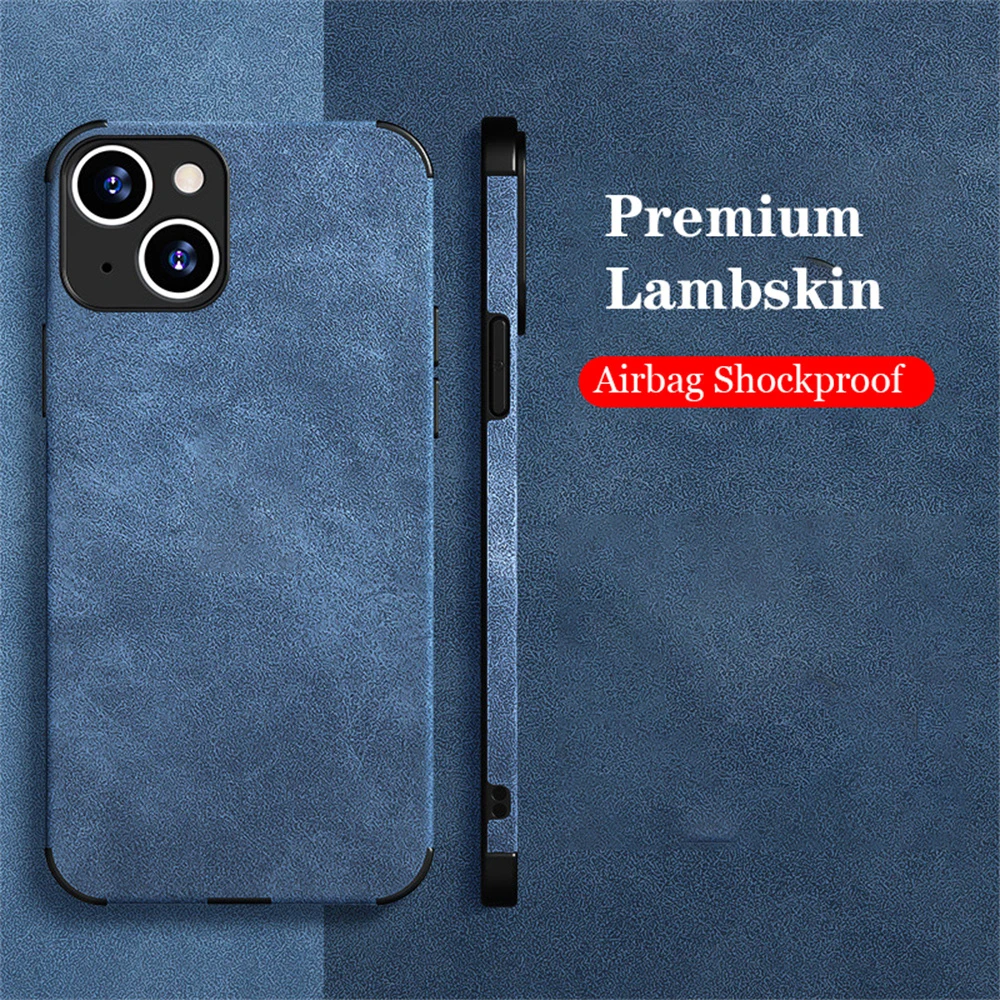 Luxury Shockproof Matte Lambskin Leather Case for iPhone 14 13 12 11 Pro X XR XS Max 7 8 Plus Soft Fabric Vintage Cover Funda