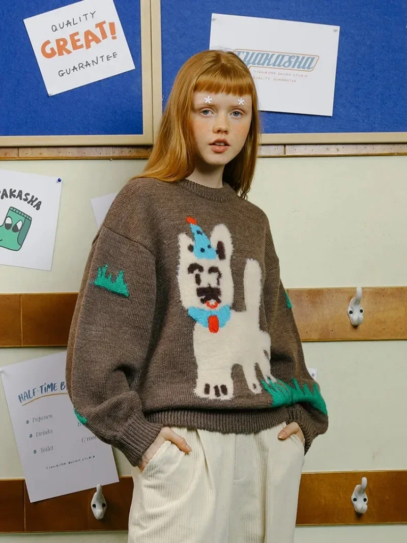 

High Quality Women's Winter Pullover Sweater Harajuku Soft Combed Cotton Brown Original Chic Female Thick Knitwear Jumper Tops