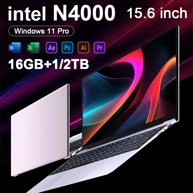 

2025 Ultra-thin Business Notebook windows 11 Intel Celeron N4000 16GB RAM 1TB 2TB SSD 15.6" HD IPS Fingerprint Gaming Laptop PC