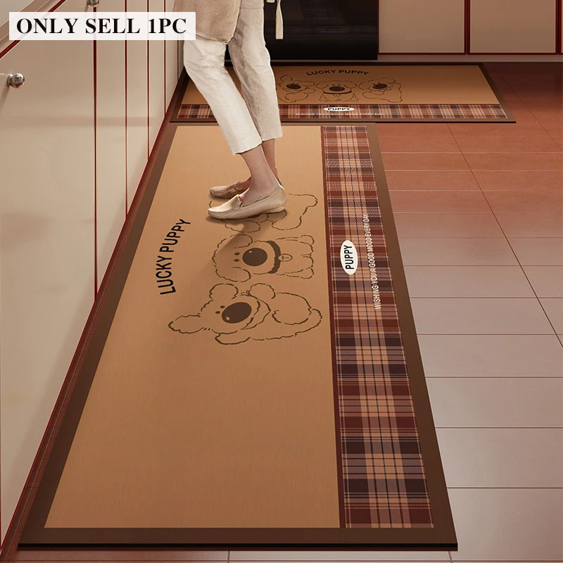 Kitchen Rug Waterproof Non-Slip Oil-proof Leather Floor Mat Vintage Puppy Pattern Carpet Long Size Rugs Home Decor Mats Alfombra