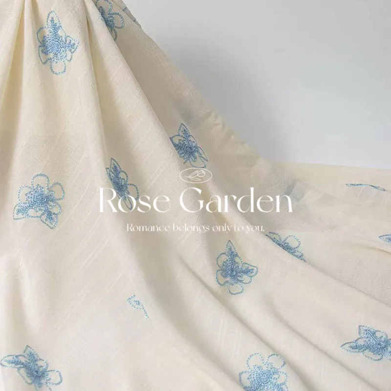 L100XW130CM Chiffon Fabric Cord Stitch Embroidered Plum Blossom Country Style Spring Summer Dress Qipao Gown DIY Sewing
