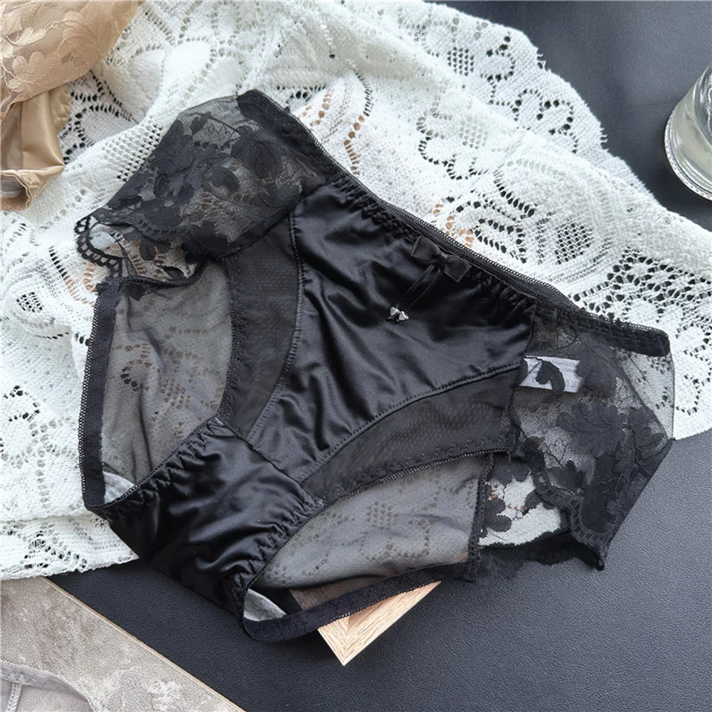 Sexy Women Lace Panties Satin Silk Comfortable Seamless Diamond Decorations Briefs Breathable Panties