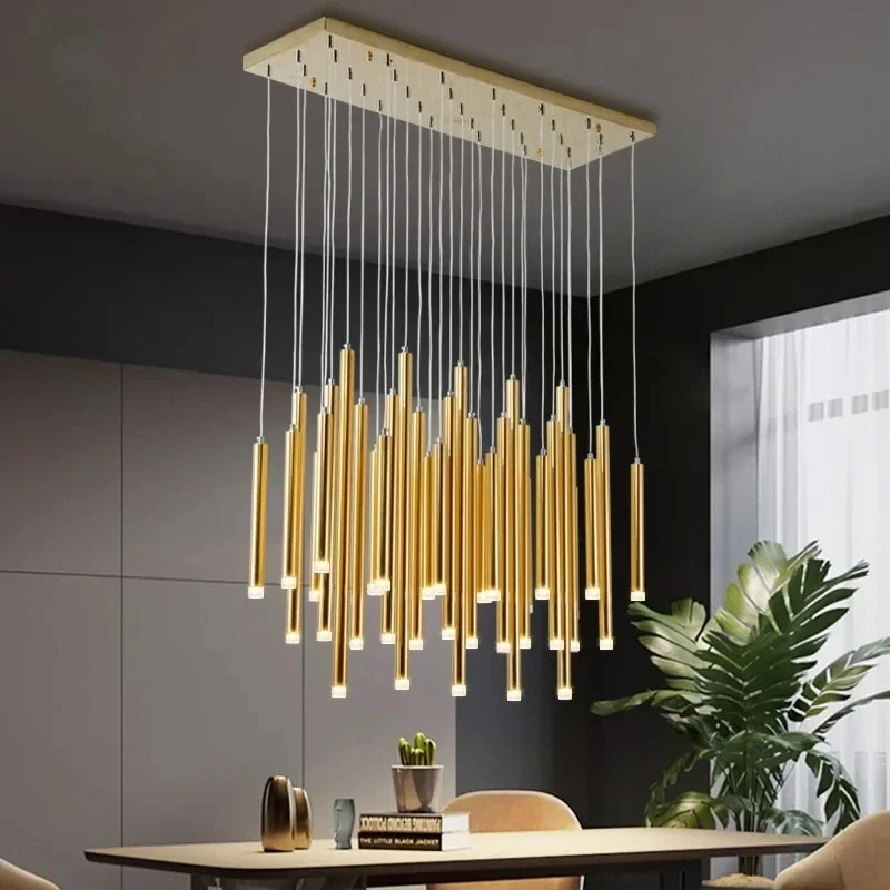 Dining Room LED Chandelier Black Cylindrical Chandelier Living Room Kitchen Island Hanging Light Modern Gold Lighting Fixtures