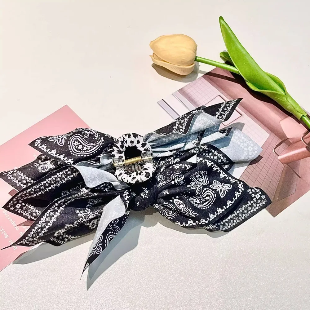 Retro Haarspange in Kaffeefarbe mit Cashew-Blumenmuster für Damen, trendige große Schleifen-Haarspange, Haarklammer für den Hinterkopf, Shark-Clip, Haar-Accessoires – Detail 13