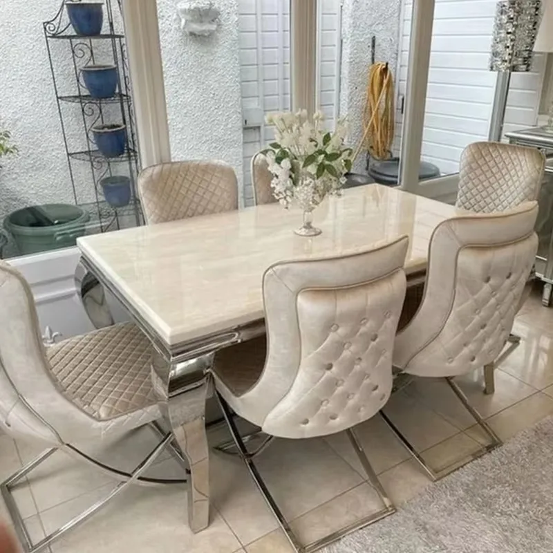 

Set Luxury Simple Premium Beige Chair Dining Table