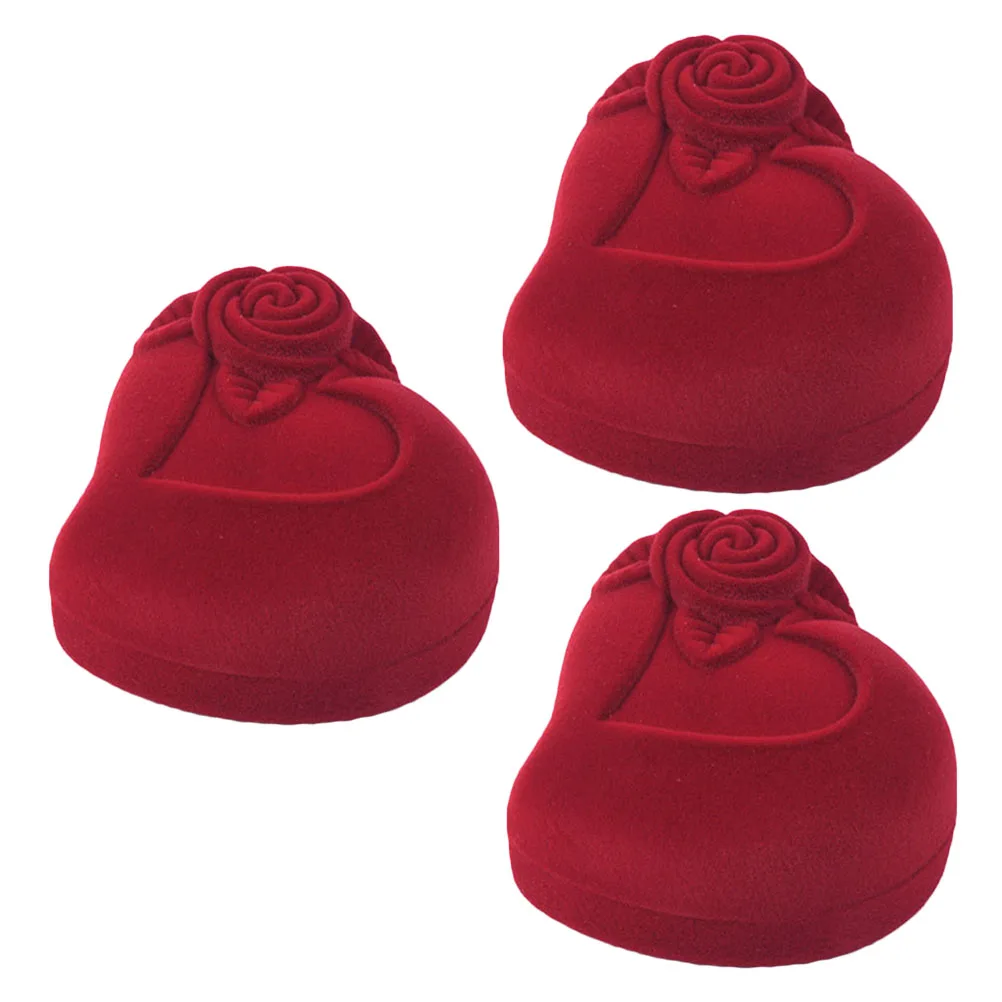 

3 Pcs Shaped Ring Box Rose Flower Designed Gift Holder Storage Case for Wedding Engagement Valentine Jewelry Display