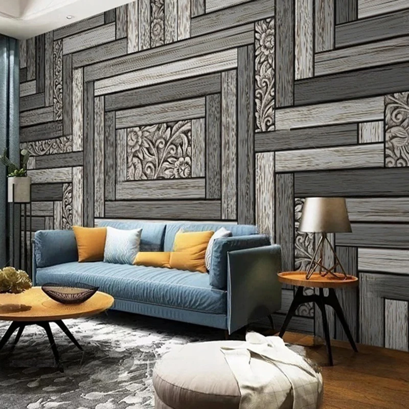 Wallpaper Mural Dinding Gaya Nordik Kustom Efek Panel Kayu Vintage untuk Ruang Tamu Kamar Tidur Dekorasi Rumah Seni Dinding Latar Belakang