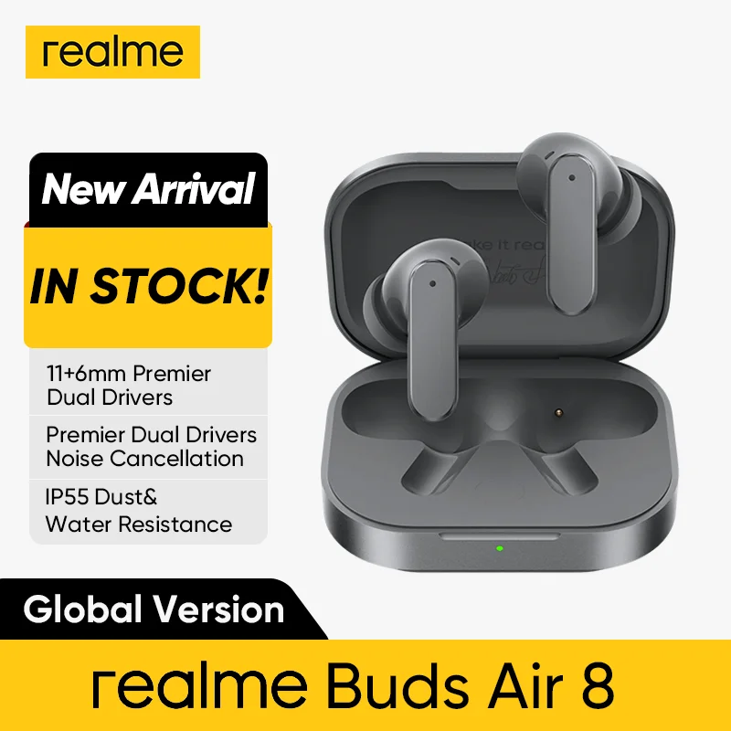 Global Version realme Buds Air 8 55dB Ultra Depth Noise Cancellation True Wireless Earphone Bluetooth 5.4 Earbuds LHDC 5.0 IP55