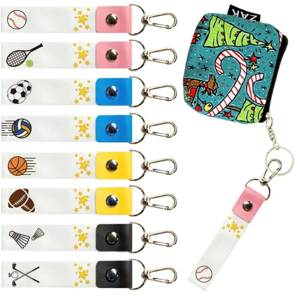 8Pcs Sport Backpack Name Tags Hooks 5.1x0.8 Inch Personalized Name Tags Football Basketball Daycare Labels Baseball PU Leather