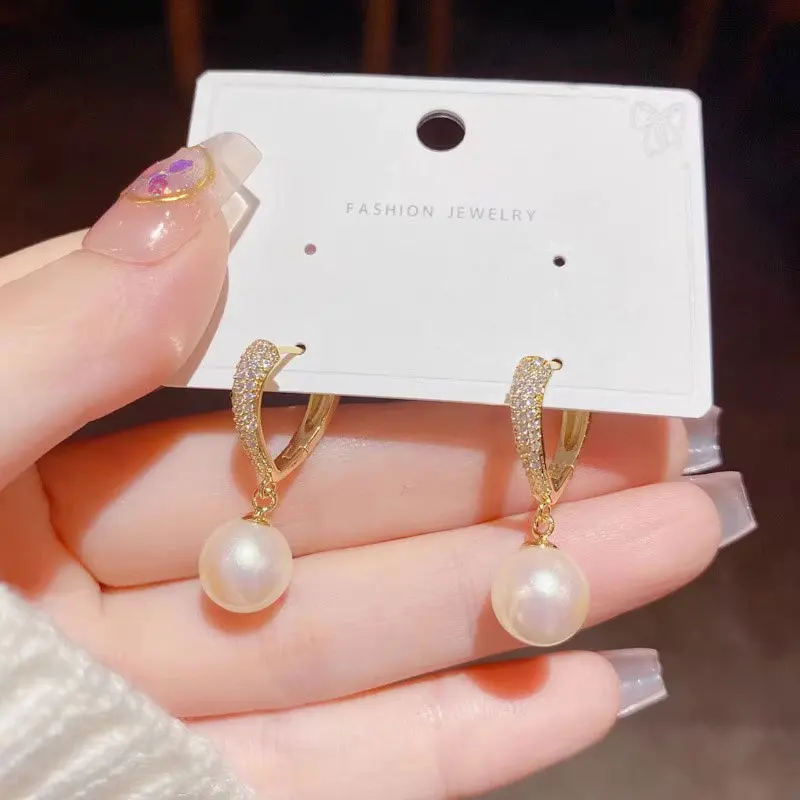 2024 Korean New Simple Imitation Pearl Drop Earrings Fashion Jewelry Zircon Earring For Women Wedding Birthday Party Gifts