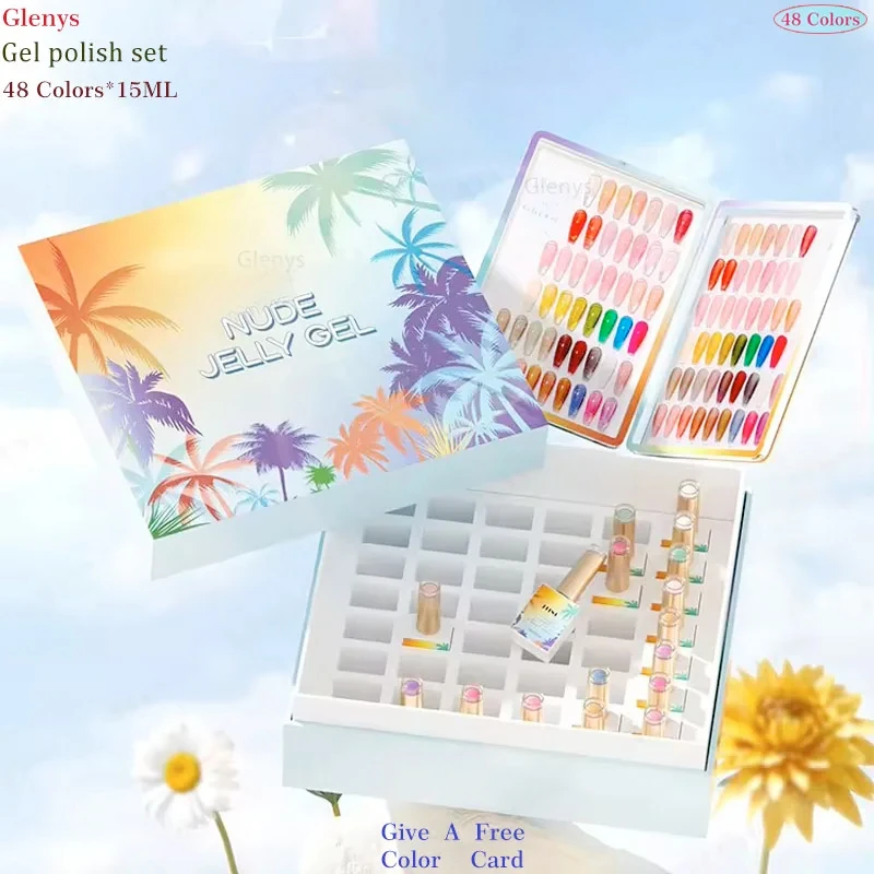 Glenys 48 สีเล็บเจลเครือข่ายทั้งหมดยอดนิยมขั้นสูงกึ่งถาวรแช่เจลเล็บ Salon Nail Art Clearcoat ชุด