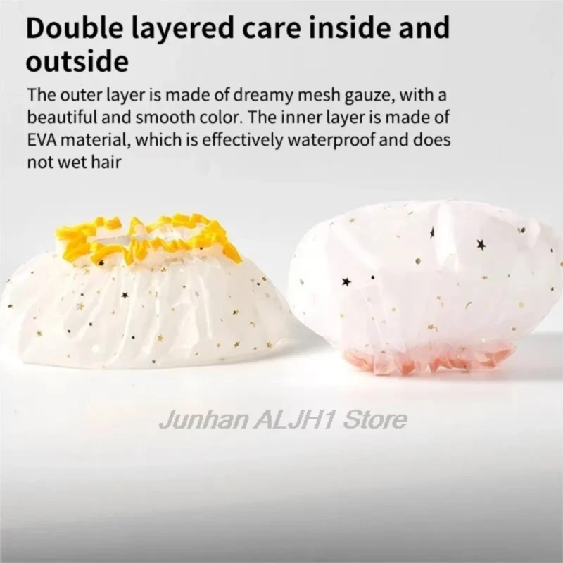 Waterproof Double-Layer Shower Cap Starry Sky Design Fashion Reusable Bathing Hat Kitchen Oil-proof Sanitary Hat image 6