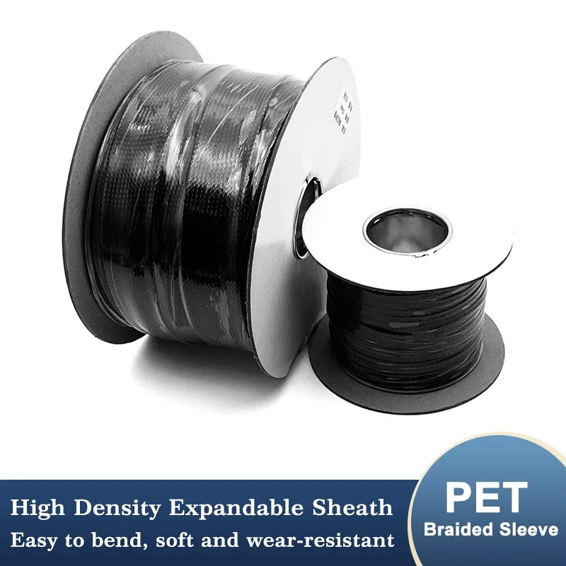 ID 2~100mm PET Expandable Braided Sleeving Flexible Wire Mesh Sleeve Black For Automotive Industrial Home or Office Environments
