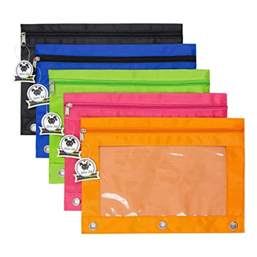 3 Ring Binder Peil Pouches Peil Pouch for 3 Ring Binder Zippered Clear Window Peil Case for Binder with Rivet Enforced Hole 3 R
