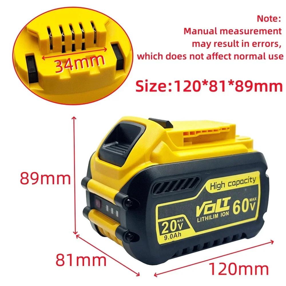 For Dewalt 20V/60V 9000mAh Rechargeable Battery DCB200 60V MAX Flexvolt Hammer DCB609 DCB205 DCB206 DCB209 Power Tool Battery