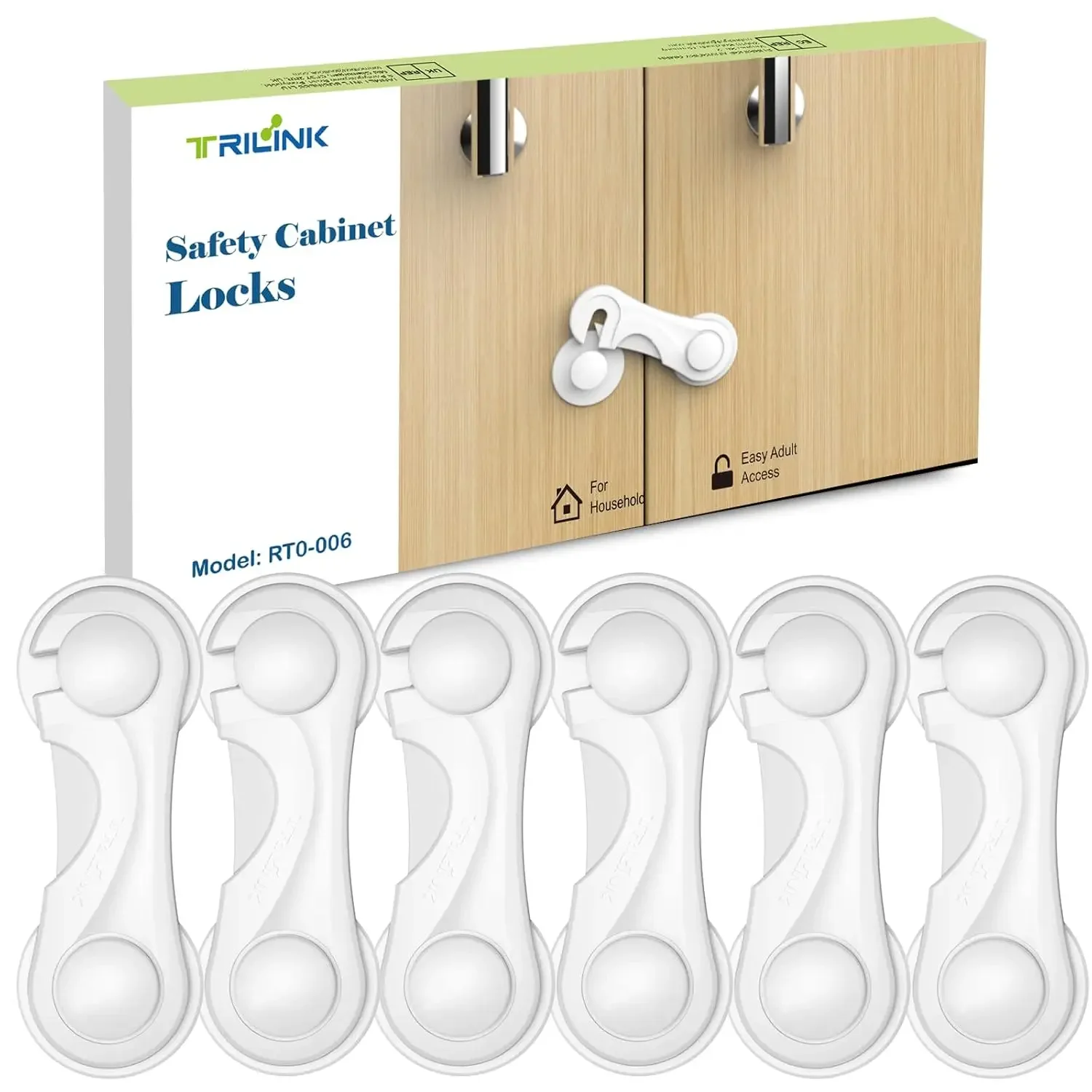 

6-Pack Cabinet Locks for Kids, Safe Childproofing, No Drill Adhesive Furniture Locks, Kitchen & Fridge Security