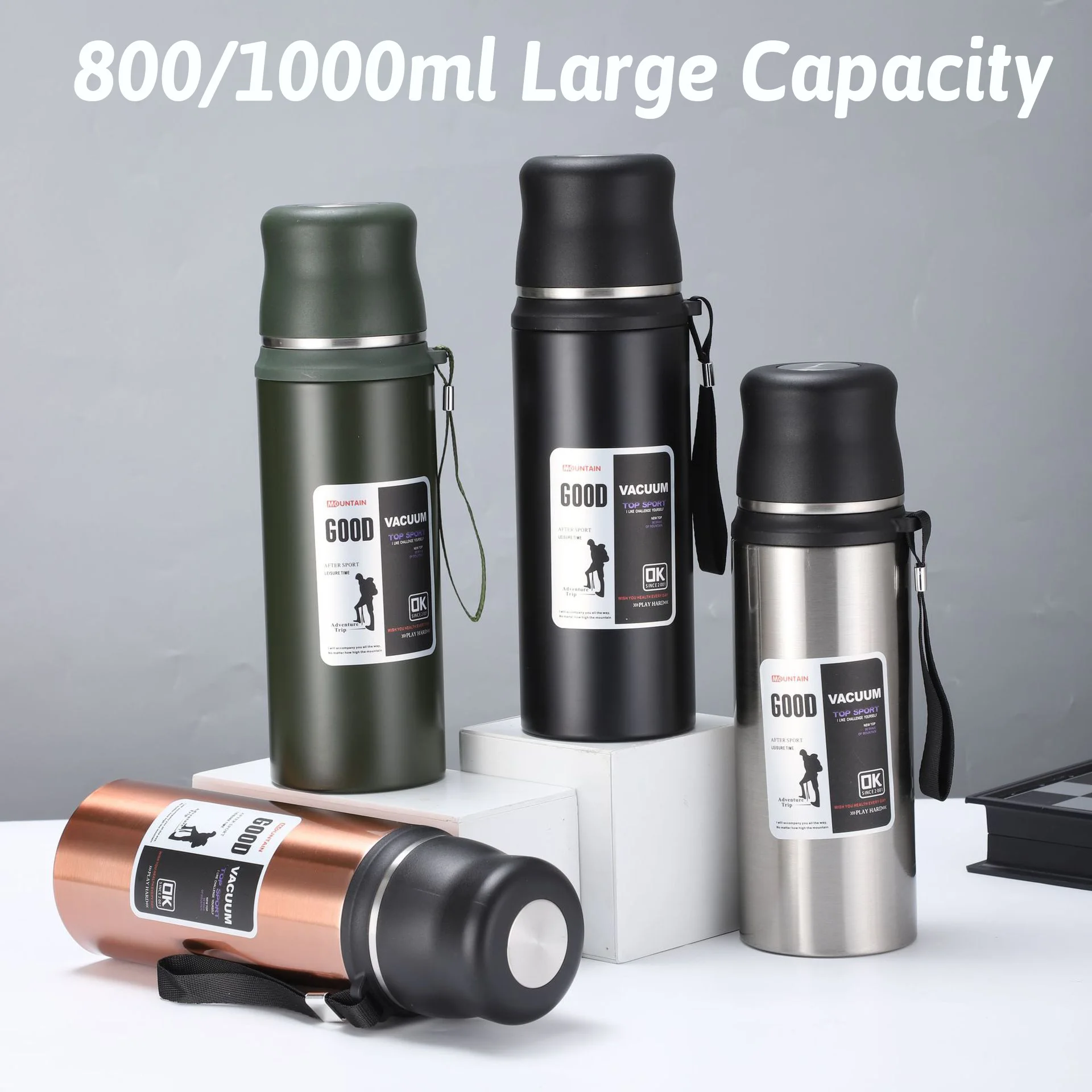 

800/1000ml Large Capacity Stainless Steel Water Bottle Tumbler with Lid Bicycle Thermos Outdoor Portable Thermal Cup Leakproof