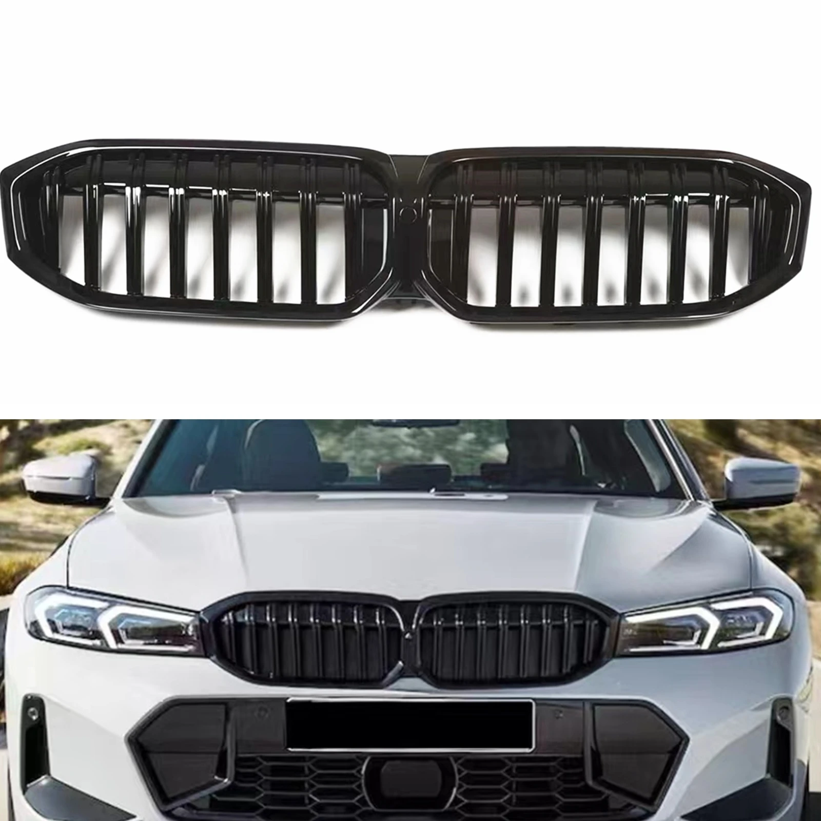 

Front Kidney Grille Racing Grill For BMW 3 Series G20 G21 G28 330i M340i 2023-2024 Upper Bumper Hood Mesh Grid With Camera Hole