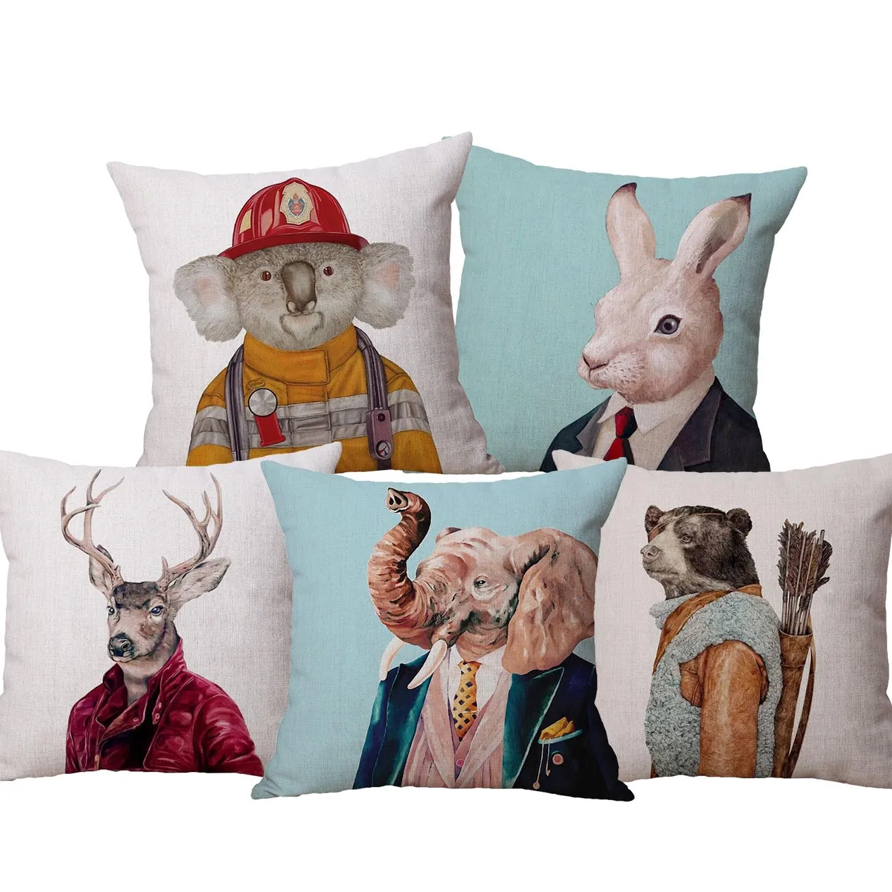 Elephant Giraffe Rabbit Zebra Deer Animals Poster Cushion Cover Decorative Pillows For Sofa 45X45cm Home Decoration