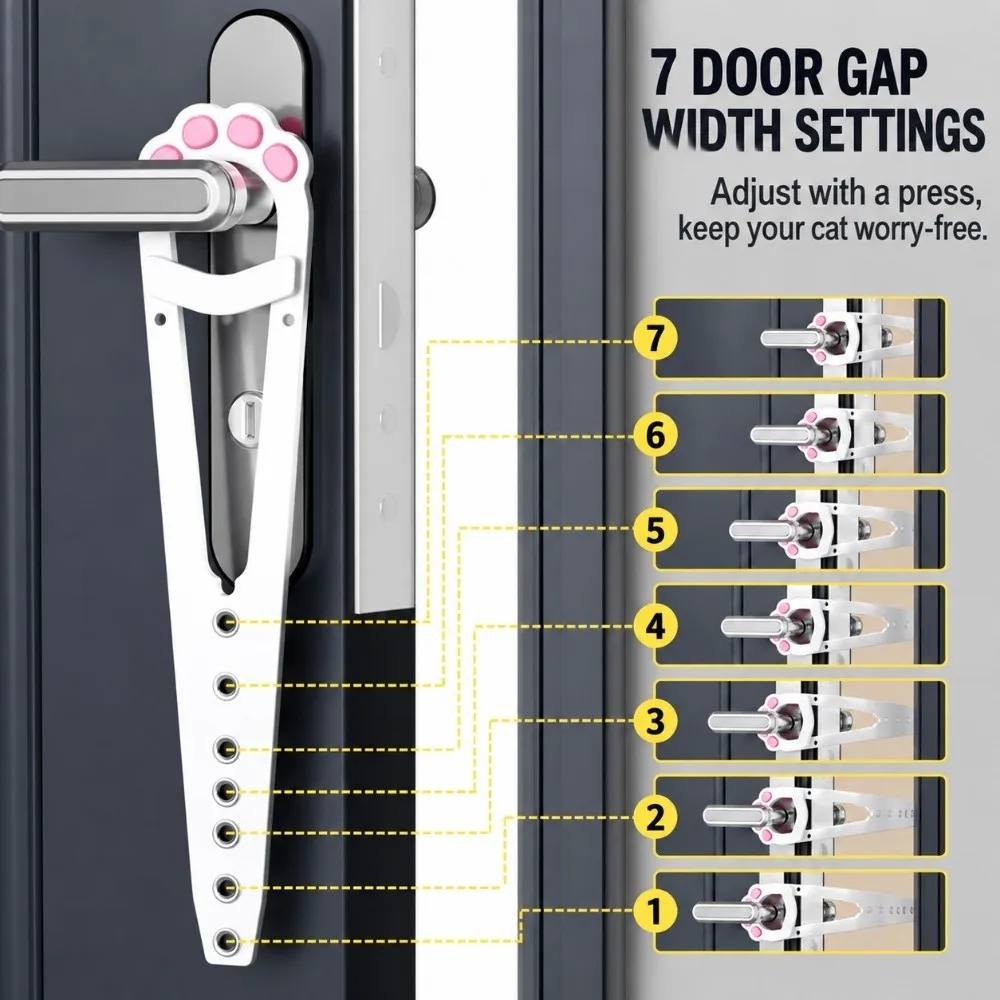Adjustable Pet Door Holder Flexible Easy Install Pet Lock Retainer No-Drill Plastic Cat Flap Stopper Bedroom Door